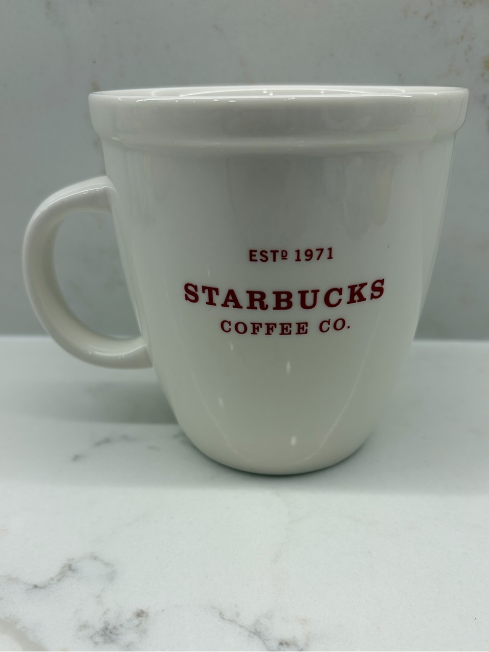 Starbucks Coffee Co Mug Cup Holiday 2007 White Red Print Large Est 1971 18 fl oz